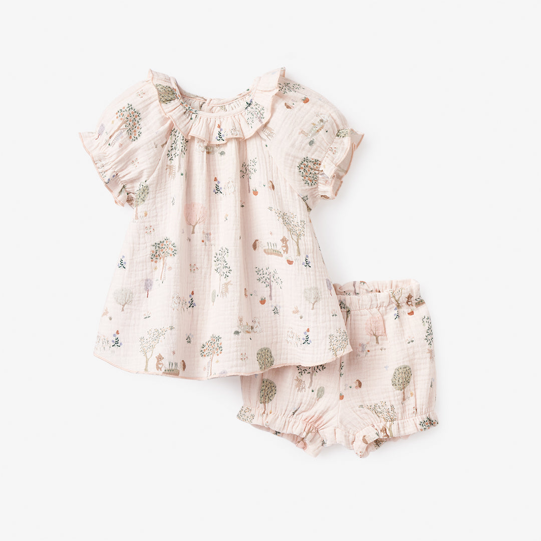 Baby Girls' Organic Muslin Ruffle Collar Top and Bloomer Set