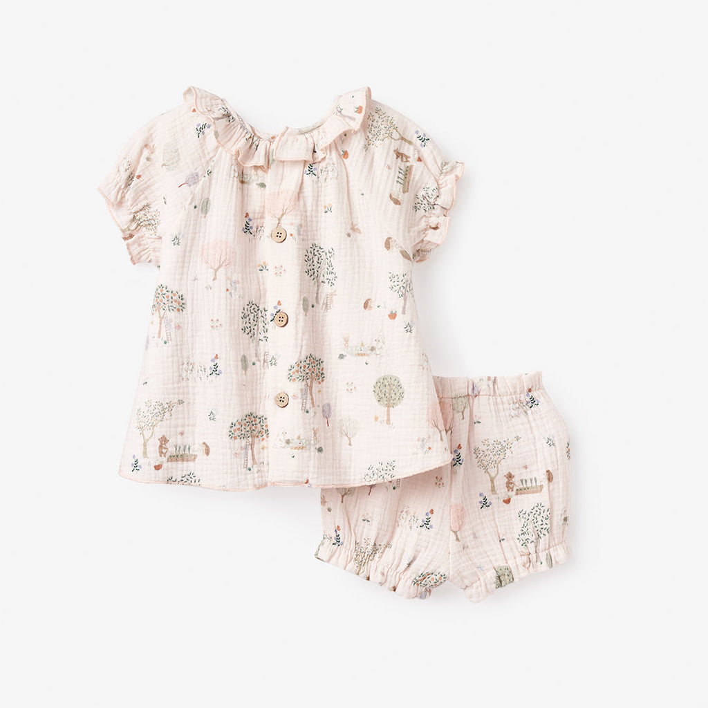 Baby Girls' Organic Muslin Ruffle Collar Top and Bloomer Set