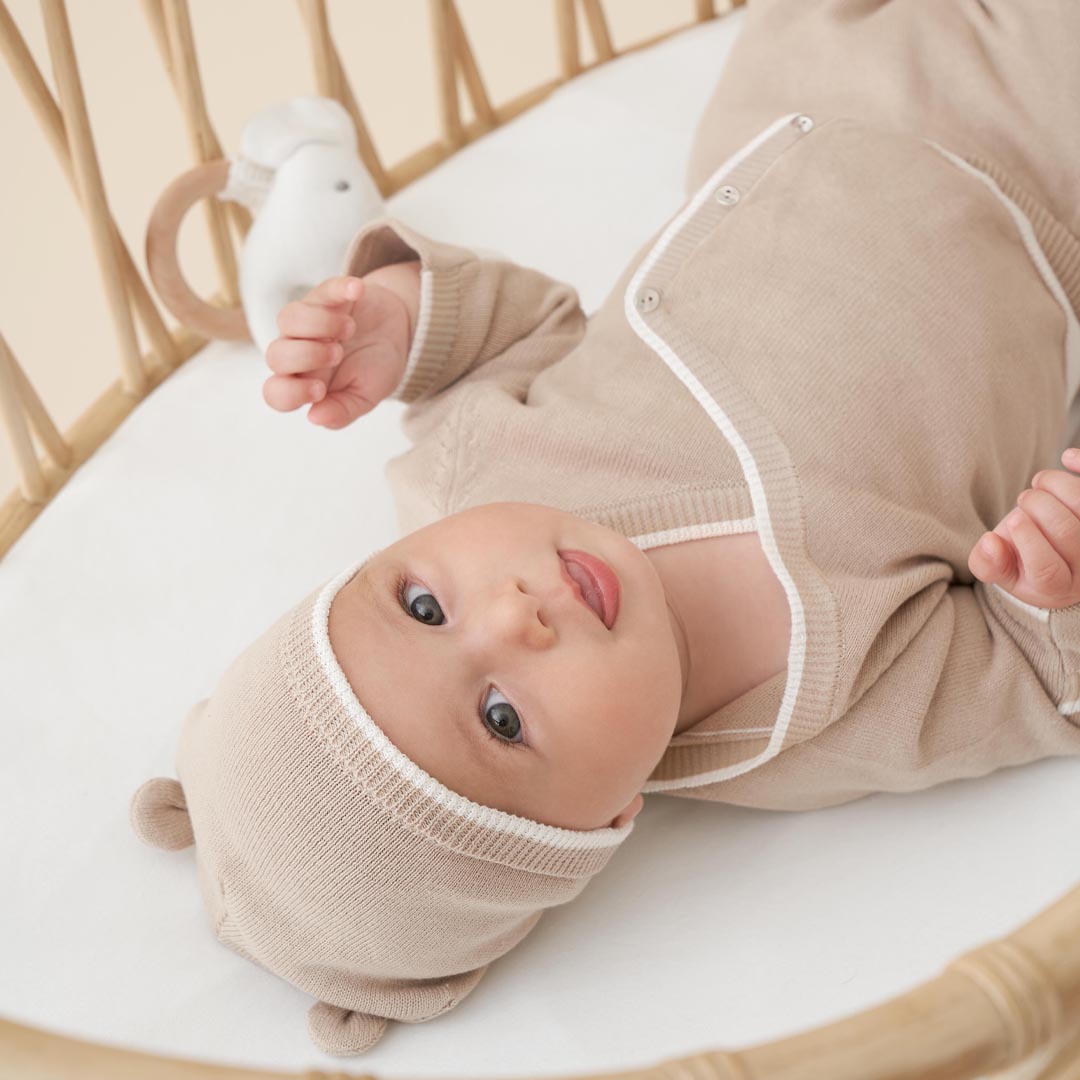 Unisex Cashmere Blend Baby Layette Set 3-Piece Tan