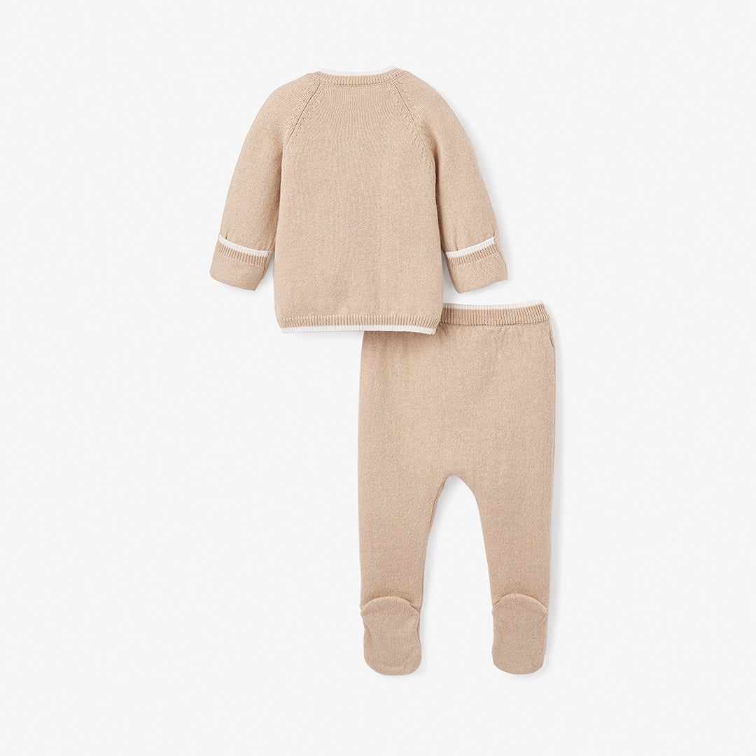 Unisex Cashmere Blend Baby Layette Set 3-Piece Tan