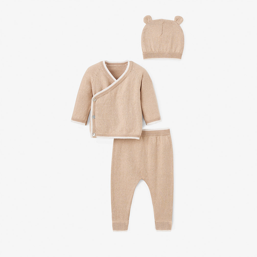 Unisex Cashmere Blend Baby Layette Set 3-Piece Tan